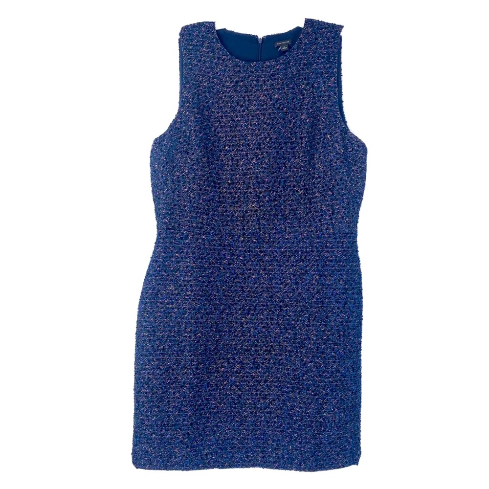 Ann Taylor Tweed Sheath Dress Size 14P Black Dark Purple & Blue Chanel Vibe NWT
